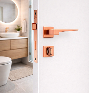 Fechadura para Porta de Banheiro Quadrada Classic Rose 55mm