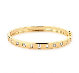 Bracelete Ban. Dourado Pedra Branca Retangular/Quadrada