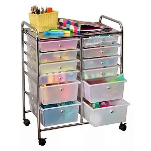 Carrinho Multiuso Organizador Em Aço C/ 12 Gavetas E Rodas C