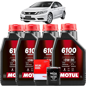 Kit 4l Óleo 0w20 6100 Motul + Filtro De Óleo Honda Civic Fit Hrv Wrv