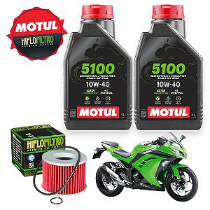 Kit 2 Óleo Motul 5100 10w40 Filtro Hiflo Ninja 250 Com Anel HF401
