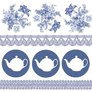 Guardanapo Tea Pots Blue 13315060 Ambiente com 2 peças