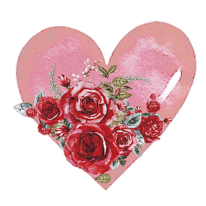 Aplique Papel Decoupage em Mdf Dia dos Namorados Litoarte APM8-1340 Coração e Rosas 8cm