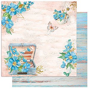 Papel Scrapbook Litoarte 30,5x30,5 SD1-088 Padrão Flores Azuis