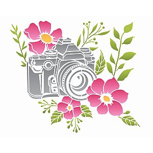 Stencil OPA 20x25 3435 Câmera Com Flores