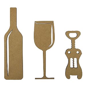 Aplique Acessórios para Vinho 12cm em MDF com 3 peças
