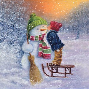 Guardanapo Natal Child Kissing Snowman 33317975 Ambiente com 2 peças