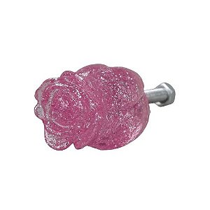 Puxador de Gaveta Botão de Rosa 2x2cm Resina Transparente Rosa