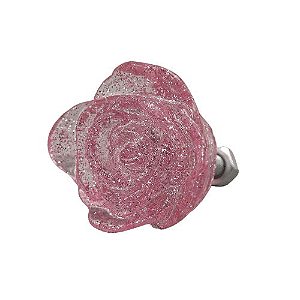 Puxador de Gaveta Flor Rosa 2,5x2,5cm Resina Transparente Rosa