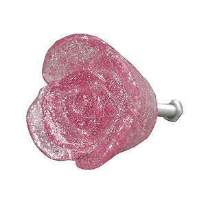 Puxador de Gaveta Flor Rosa 3,5x3,5cm Resina Transparente Rosa