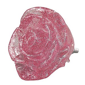 Puxador de Gaveta Flor Rosa 4,5x4,5cm Resina Transparente Rosa