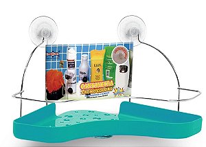 Porta Shampoo Cantoneira Simples Niquelart 305-6 Cromo Colors Aço e Plástico Turquesa