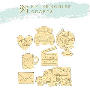 Kit Apliques de Madeira Adesivados My Memories Crafts MMCMLV-010 My Love