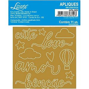 Aplique Acrílico Litoarte APA-005 9x9cm Algodão Doce Nuvens, Balão, Cute, Love, Amor e Estrelas