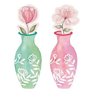 Aplique Litoarte APM4-476 4cm Dia das Mães Carinho Flores nos Vasos 2 peças