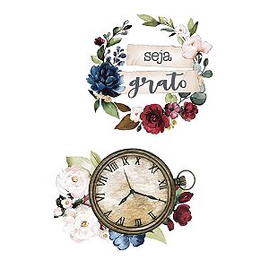 Aplique Litoarte APM4-496 4cm Memórias Vintage Relógio e Guirlanda 2 peças