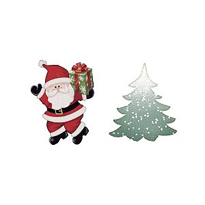 Aplique Litoarte APMN4-014 4cm Natal Papai Noel e Pinheiro 2 peças