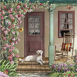 Papel Decoupage Arte Francesa Litoarte AFQ-402 Fachada Varanda com Cachorro 21x21cm