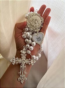 Terço Sagrada Família Redonda e Iniciais dos Noivos