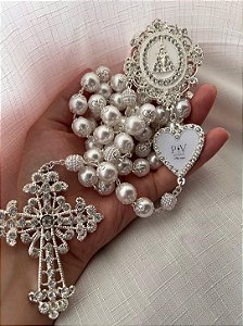 Terço Prata de Nossa Senhora Aparecida com iniciais