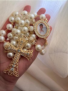 Terço de noiva personalizado com relicário/Dourado