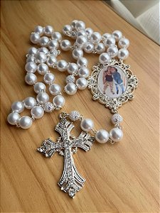 Terço de noiva personalizado cm Relicário Prata