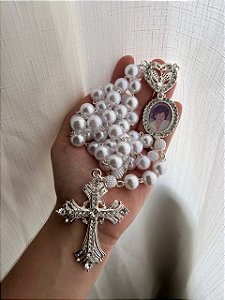 Terço de noiva Personalizado do divino espirito santo com relicário Prata