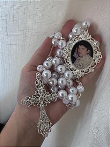 Terço de noiva Personalizado com relicário Prata