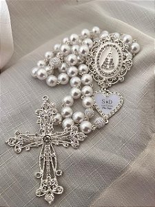 Terço de Noiva Prata de Nossa Senhora aparecida com iniciais