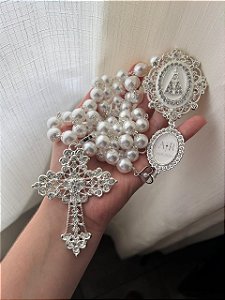 Terço de Noiva Prata Nossa senhora Aparecida com iniciais