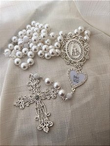 Terço de Noiva Prata Nossa senhora Aparecida com iniciais