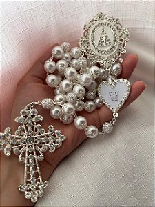 Terço de Noiva Prata Nossa Senhora com iniciais