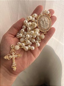 Terço personalizado Sagrada Familia Dourado