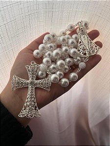 Terço de Nossa Senhora Aparecida Prata Modelo 12