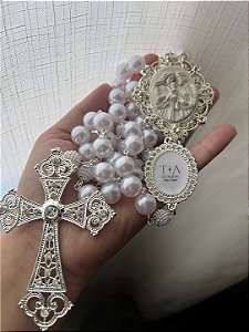 Terço Sagrada Família de Cristal Prata modelo 03