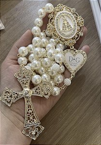Terço Nossa Senhora Aparecida com relicário de coração