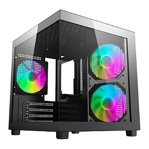 GABINETE GAMER AIGO LUNA A275 RAINBOW PRETO MINI TOWER