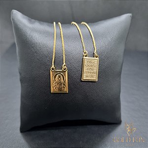 ESCAPULÁRIO NOSSA SENHORA E JESUS (70 CM) - BANHADO A OURO 18K