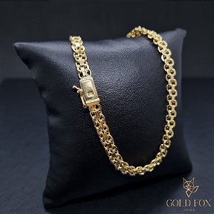 CORRENTE CADEADO DUPLO 5 MM COM FECHO GAVETA (60 CM) - BANHADO A OURO 18K