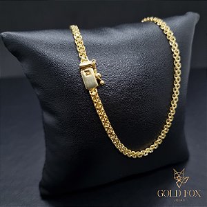 CORRENTE DUPLO CADEADO 3 MM FECHO GAVETA (60 CM) - BANHADO A OURO 18K