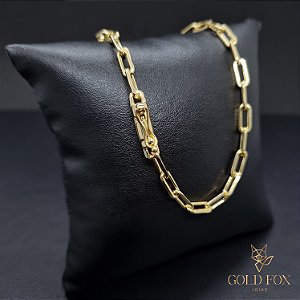 CORRENTE CADEADO ALONGADA 4 MM FECHO CANHÃO (60 CM) - BANHADO A OURO 18K