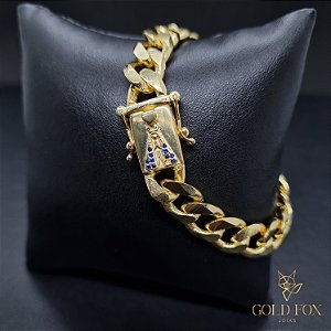 PULSEIRA GRUMET 9 MM COM FECHO NOSSA SENHORA (19 CM) - BANHADO A OURO 18K