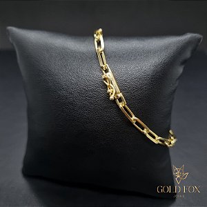PULSEIRA ELO ALONGADO DE 4 MM COM FECHO CANHÃO (19 CM) - BANHADO A OURO 18K