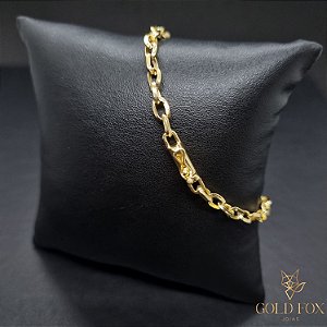 PULSEIRA CADEADO OVAL 4 MM COM FECHO CANHÃO (19 CM) - BANHADO A OURO 18K