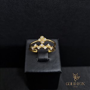 ANEL ZIG ZAG COM FLOR (TAM. 21) - BANHADO A OURO 18K