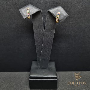 BRINCO ARGOLA CORAÇÃO COLORIDO 2 FILAS - BANHADO A OURO 18K