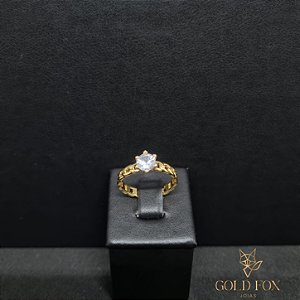ANEL SOL DE ZIRCÔNIA CADEADO ACHATADO (TAM. 20) - BANHADO A OURO 18K