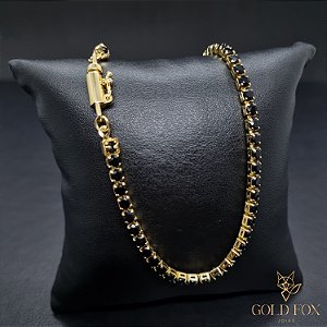 CORRENTE RIVIERA ZIRCÔNIA NEGRA 3 MM 50 CM  (FECHO CANHÃO) - BANHADO A OURO 18K