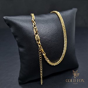 CHOKER GRUMET DUPLA 3 MM 35 CM + EXTENSOR (FECHO ITALIANO) - BANHADO A OURO 18K