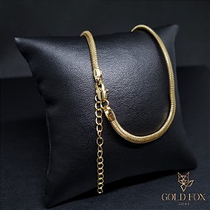 CHOKER RABO DE RATO CHAPADA 3 MM 35 CM + EXTENSOR (FECHO ITALIANO) - BANHADO A OURO 18K